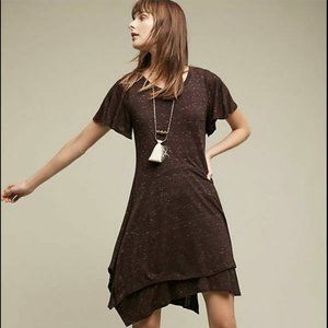 Anthropologie Dolan Left Coast Melanie Brown Asymmetrical Hem Knit Dress Sz M